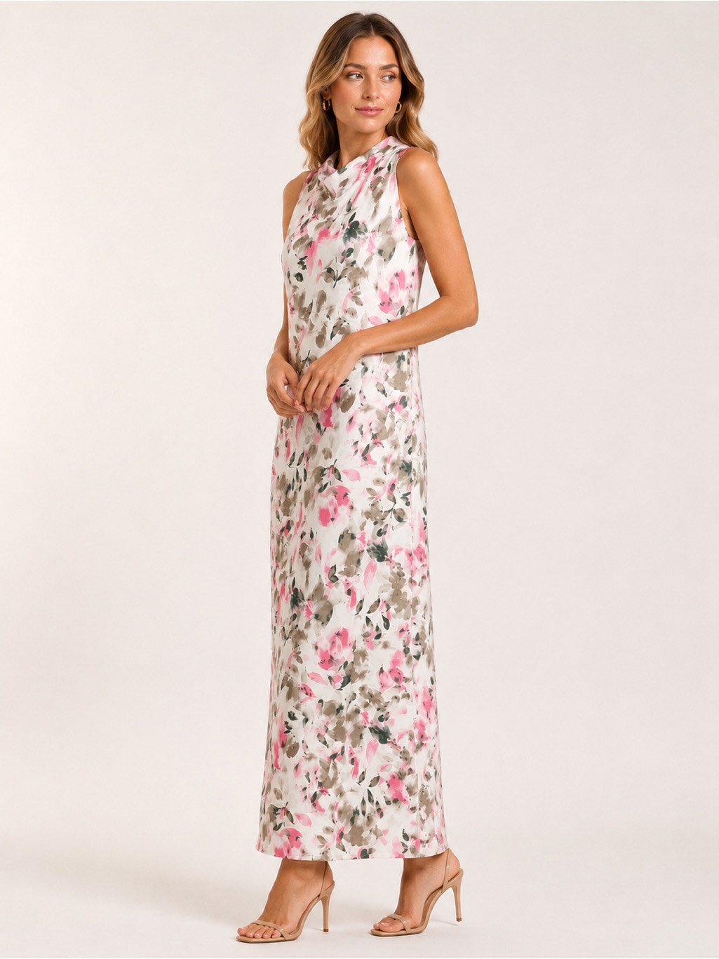 Vince Camuto Watercolor Floral Maxi Dress High Neck Flowy Sleeveless Xl Nwt